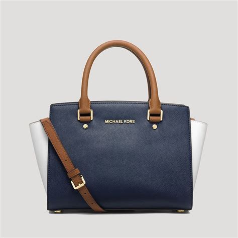 michael kors selma navy|Michael Kors saffiano satchel.